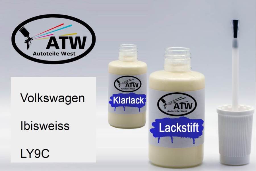 Volkswagen, Ibisweiss, LY9C: 20ml Lackstift + 20ml Klarlack - Set, von ATW Autoteile West.