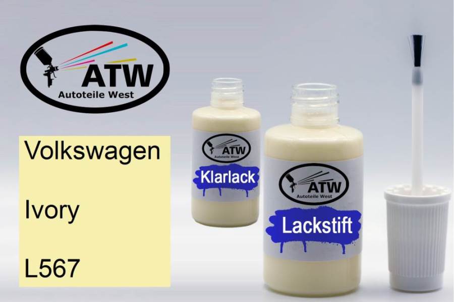 Volkswagen, Ivory, L567: 20ml Lackstift + 20ml Klarlack - Set, von ATW Autoteile West.