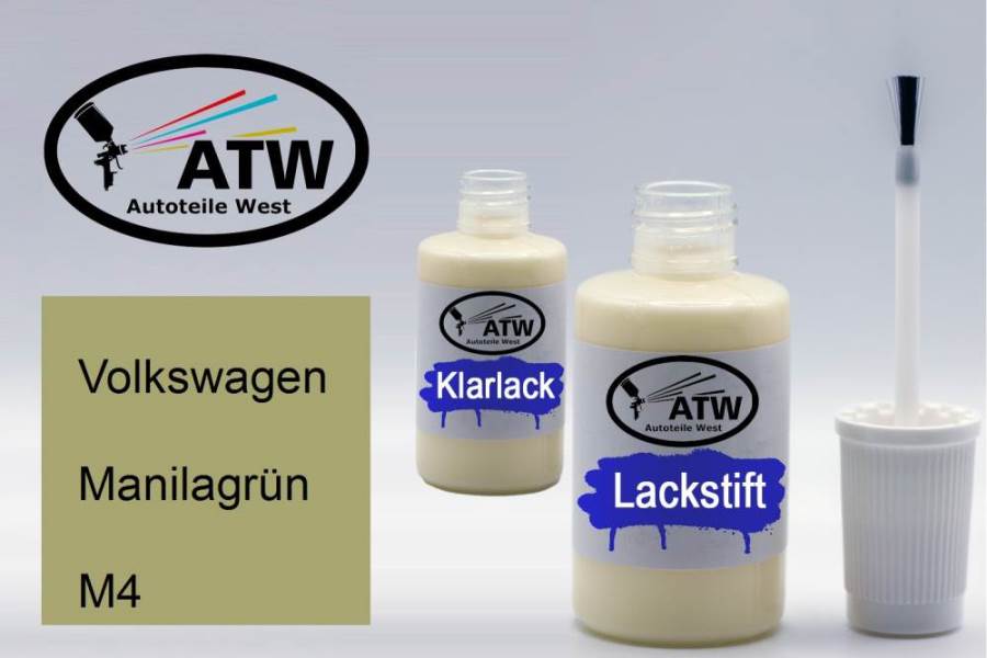 Volkswagen, Manilagrün, M4: 20ml Lackstift + 20ml Klarlack - Set, von ATW Autoteile West.