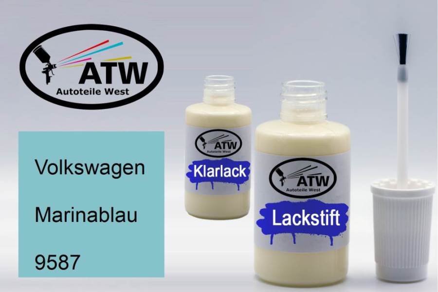 Volkswagen, Marinablau, 9587: 20ml Lackstift + 20ml Klarlack - Set, von ATW Autoteile West.