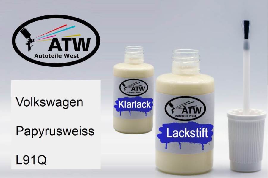 Volkswagen, Papyrusweiss, L91Q: 20ml Lackstift + 20ml Klarlack - Set, von ATW Autoteile West.