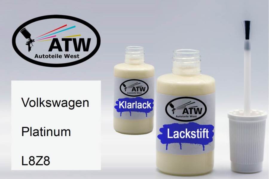 Volkswagen, Platinum, L8Z8: 20ml Lackstift + 20ml Klarlack - Set, von ATW Autoteile West.