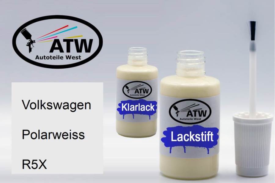 Volkswagen, Polarweiss, R5X: 20ml Lackstift + 20ml Klarlack - Set, von ATW Autoteile West.