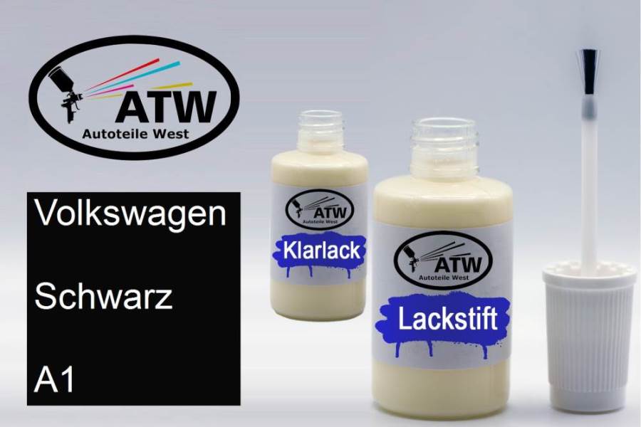 Volkswagen, Schwarz, A1: 20ml Lackstift + 20ml Klarlack - Set, von ATW Autoteile West.