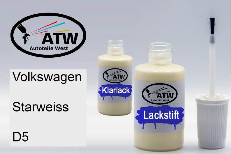 Volkswagen, Starweiss, D5: 20ml Lackstift + 20ml Klarlack - Set, von ATW Autoteile West.