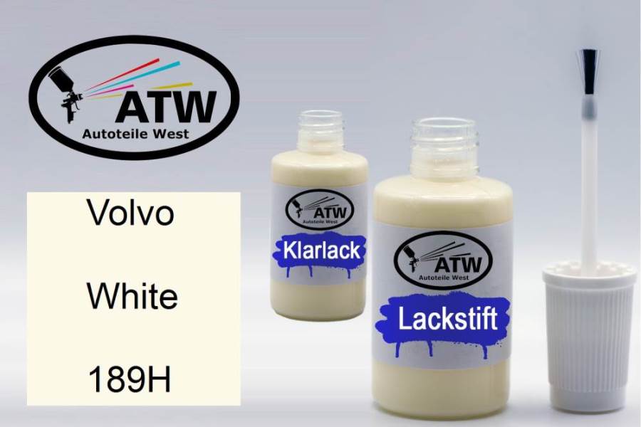 Volvo, White, 189H: 20ml Lackstift + 20ml Klarlack - Set, von ATW Autoteile West.