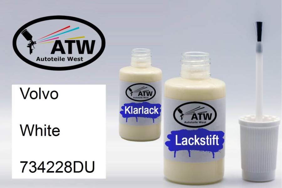 Volvo, White, 734228DU: 20ml Lackstift + 20ml Klarlack - Set, von ATW Autoteile West.