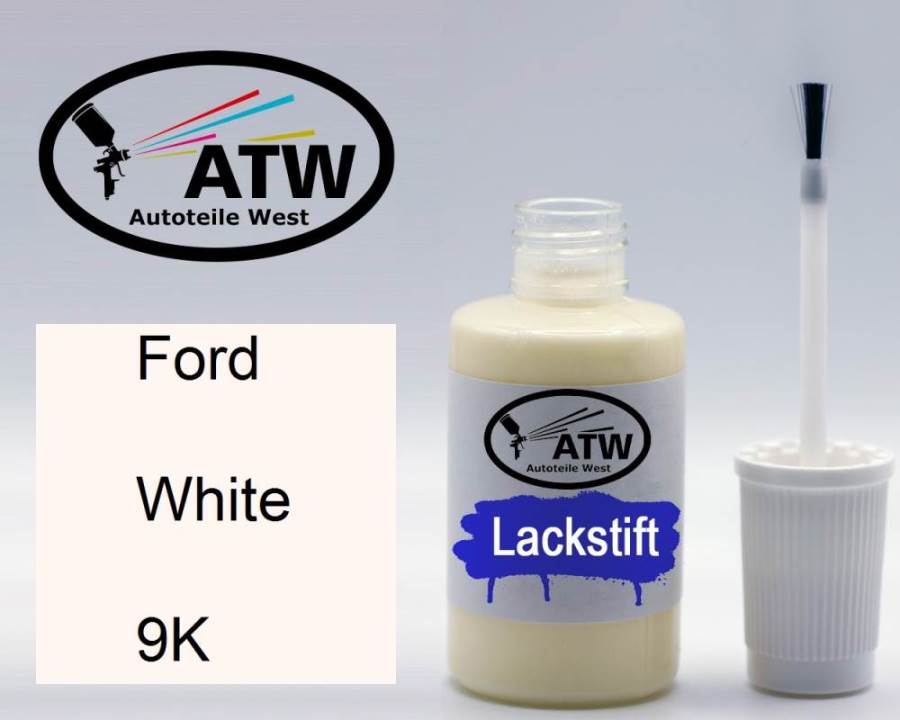 Ford, White, 9K: 20ml Lackstift, von ATW Autoteile West.