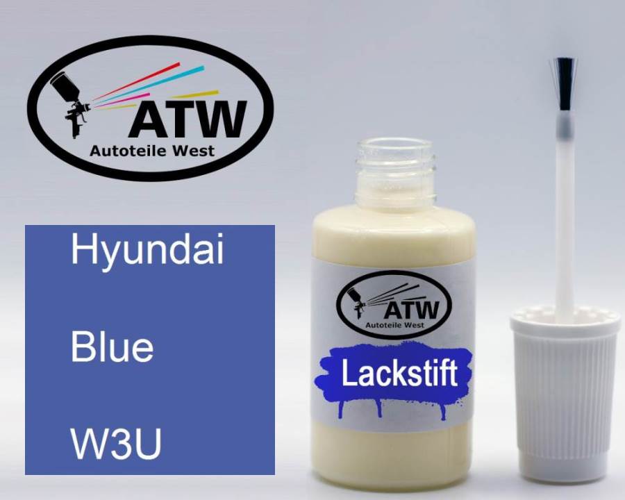 Hyundai, Blue, W3U: 20ml Lackstift, von ATW Autoteile West.