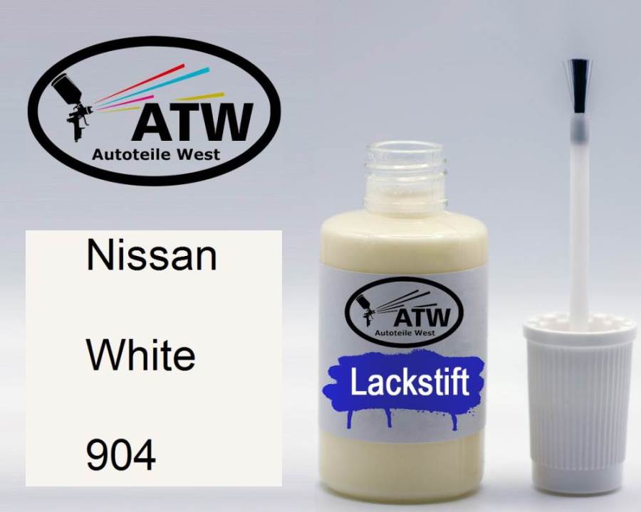 Nissan, White, 904: 20ml Lackstift, von ATW Autoteile West.