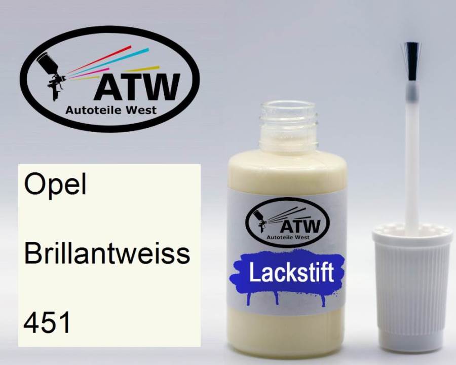 Opel, Brillantweiss, 451: 20ml Lackstift, von ATW Autoteile West.