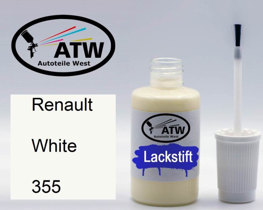 Renault, White, 355: 20ml Lackstift, von ATW Autoteile West.